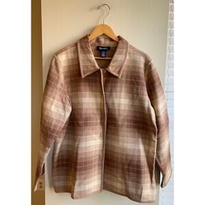 Vintage y2k Denim & Co Plaid Brown Cream Button-up Overcoat Women's Large